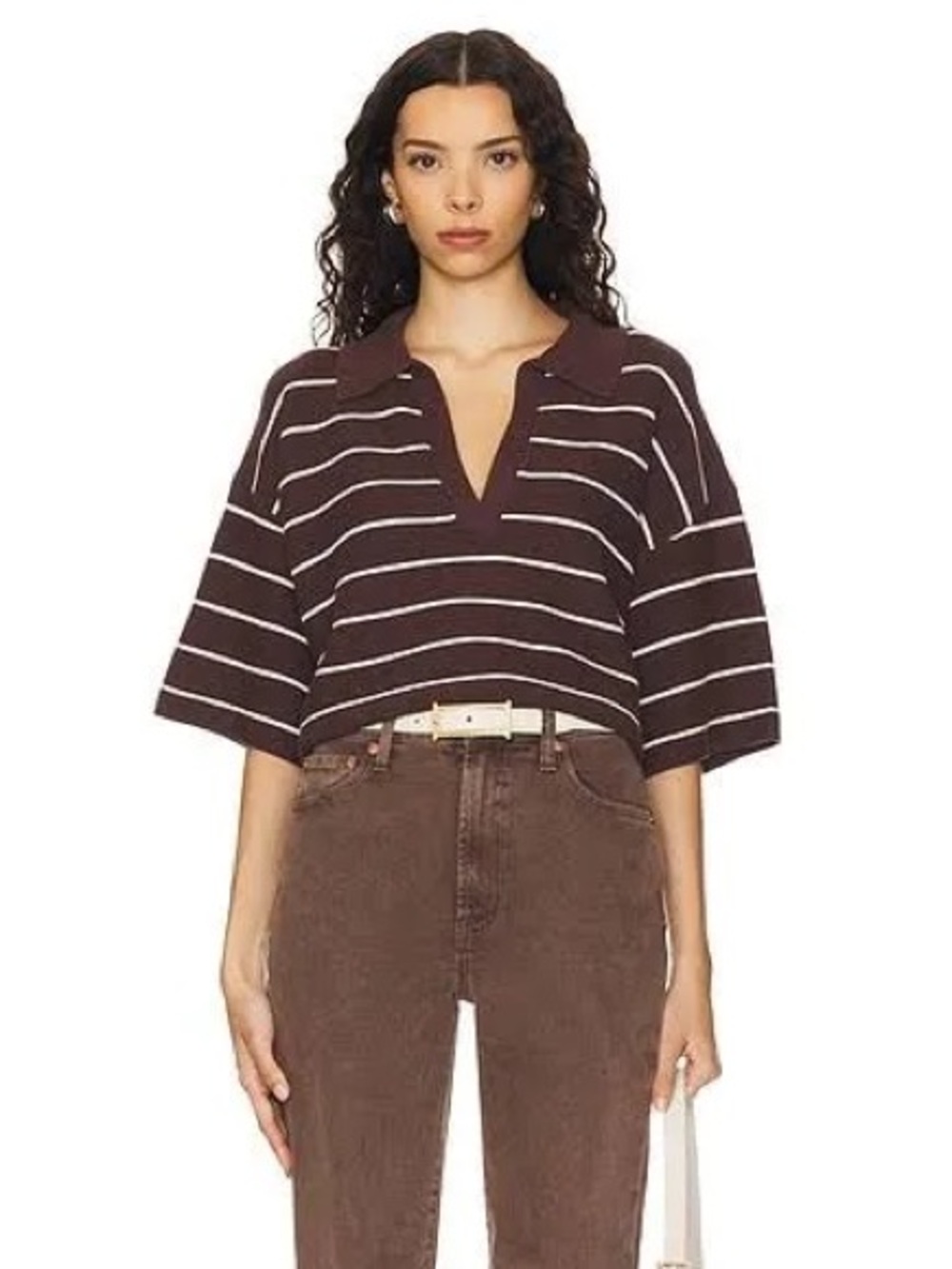 Pistola Marlow polo sweater in mocha stripe size XS